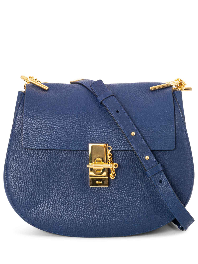 Chloe Leather Drew Messenger Bag Blue-designer resale