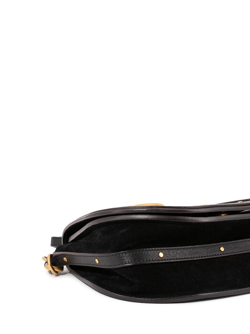 Chloe Nile Medium Bracelet Saddle Black Leather Shoulder Bag - MyDesignerly