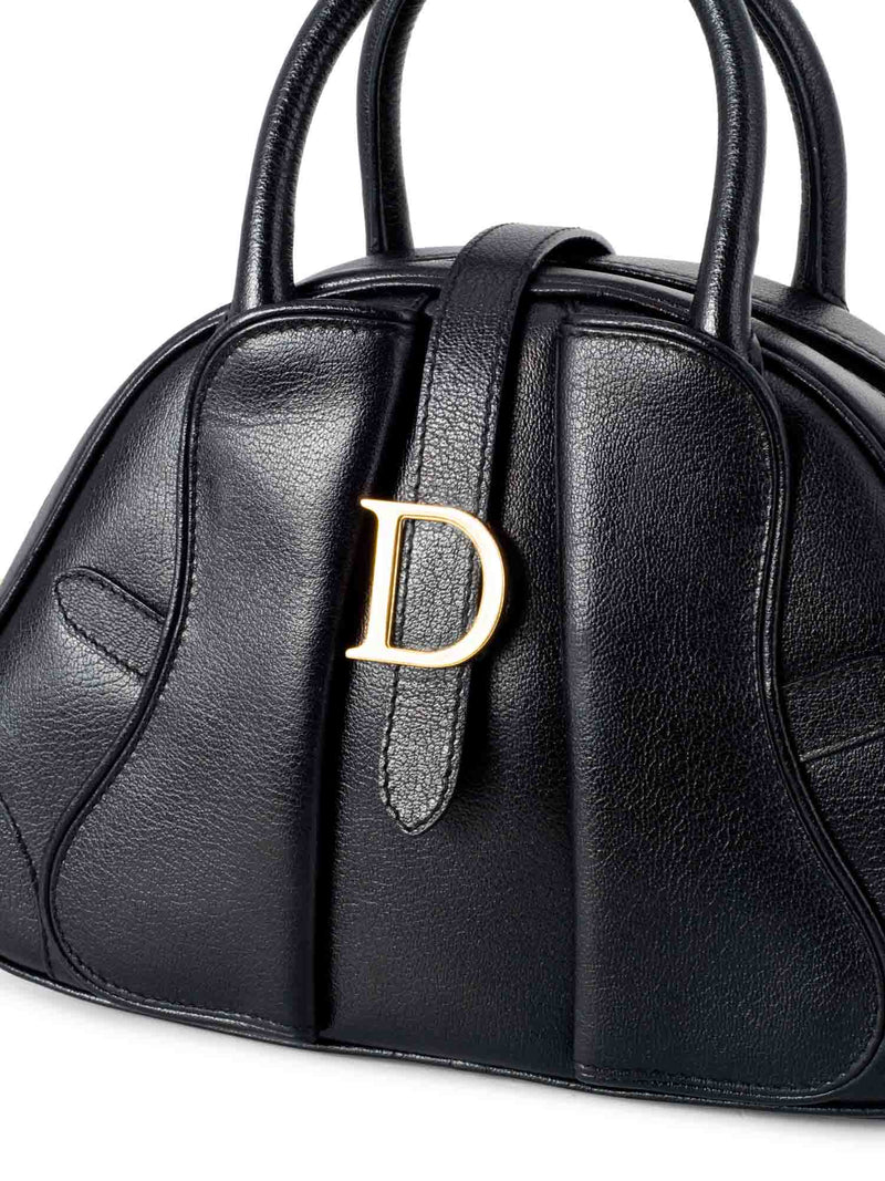 Christian Dior Vintage Logo Mini Double Saddle Bag Zip Black