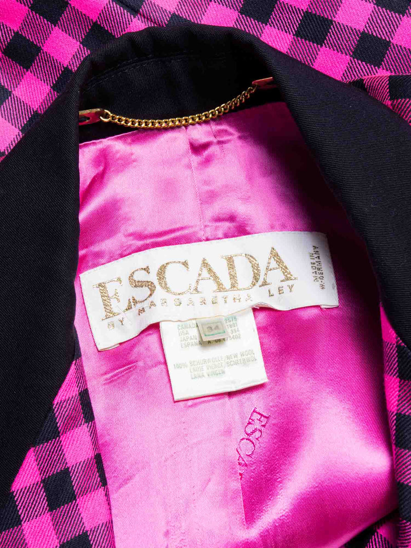 Escada Vintage Wool Plaid Cropped Jacket Pink Black