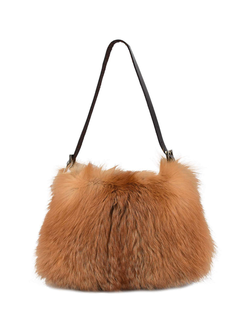 FENDI Baguette Brown Real Mink Fur Bag