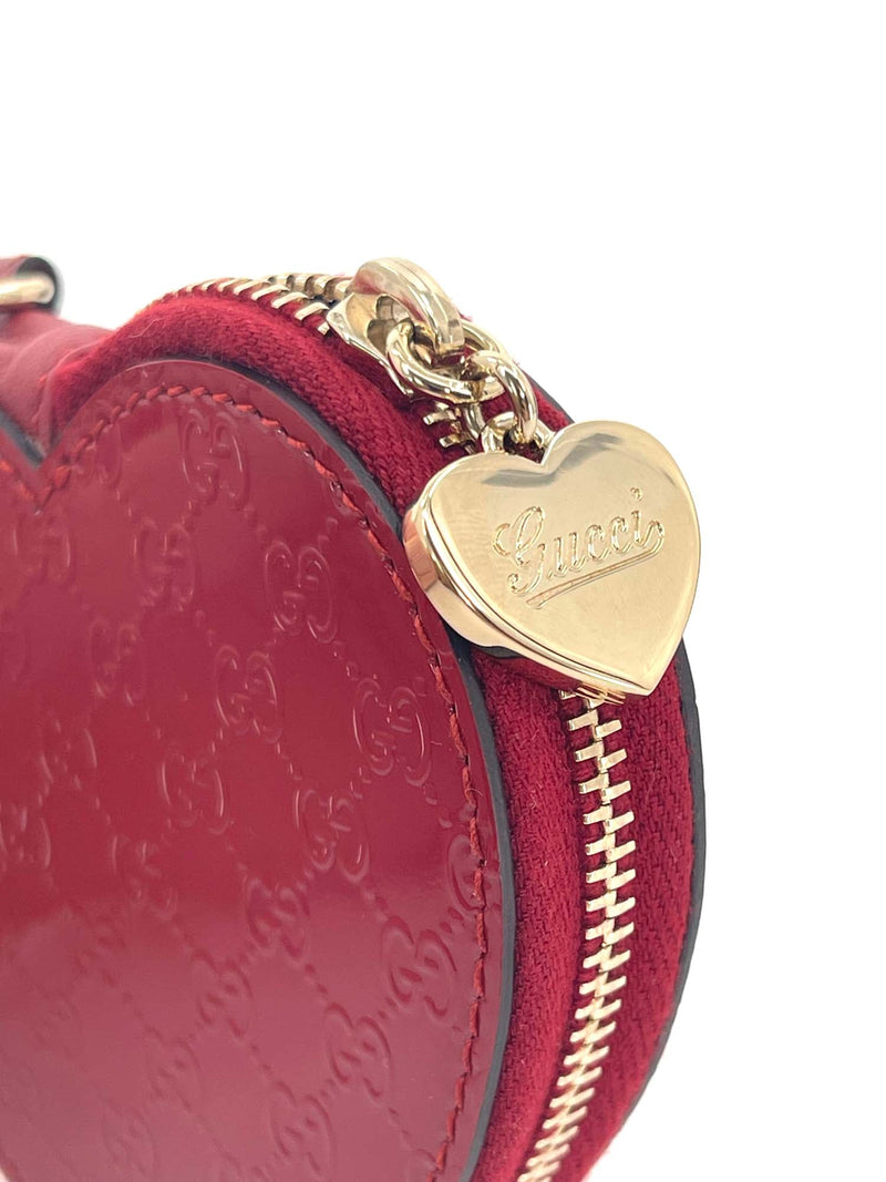 Auth Louis Vuitton Rouge Heart Coin Purse Wristlet with Gold Chain