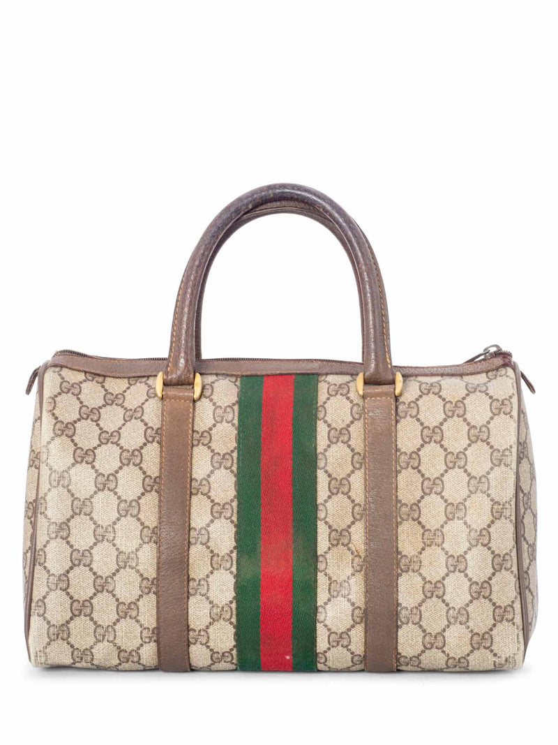 Gucci Brown GG Supreme Canvas Web Tote Gold Hardware (Very Good), Brown Womens Handbag