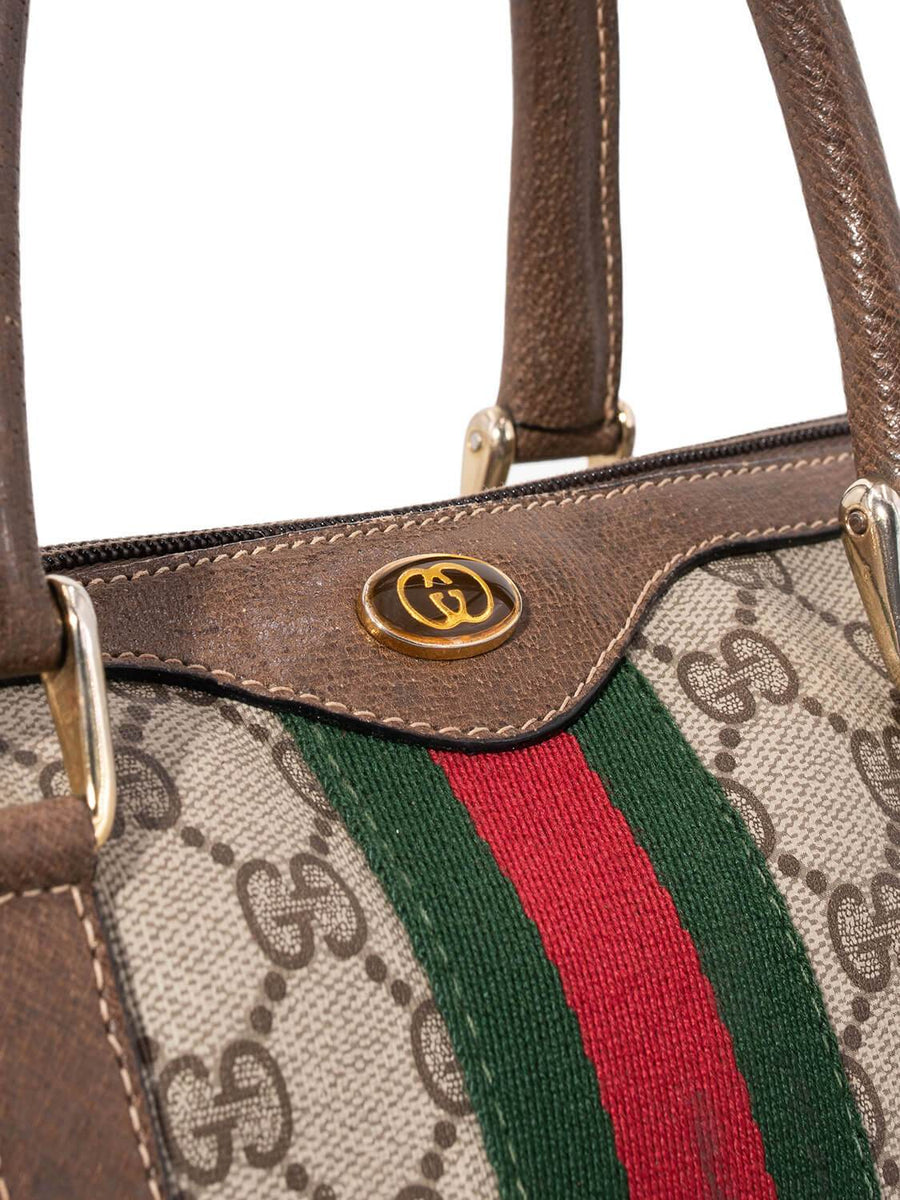 Gucci GG Supreme Web Stripe Boston Bag Brown