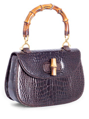 Gucci Genuine Crocodile Bamboo Top Handle Bag Brown