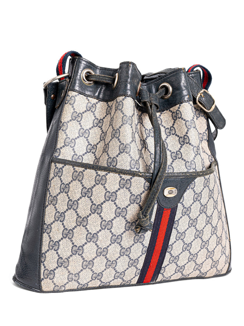 Gucci Vintage Drawstring Shoulder Bag in Black Calfskin with Shiny Silver  Hardware - SOLD