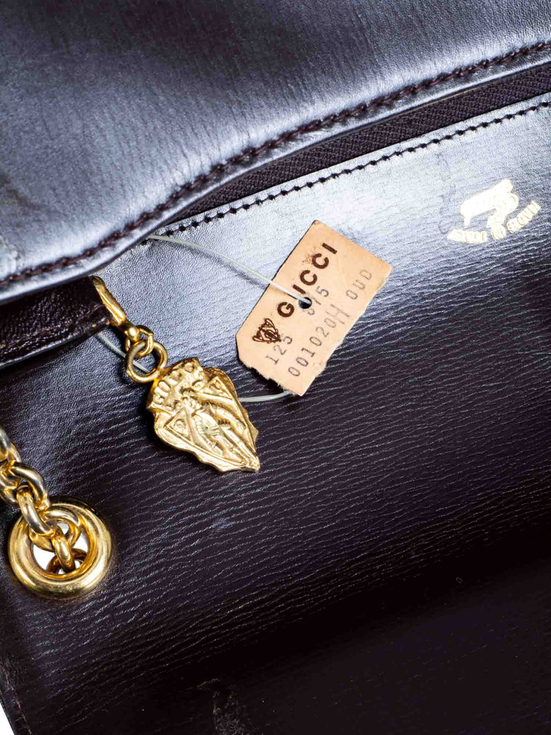 Gucci Vintage Leather Flap Shoulder Bag Wallet Set Brown