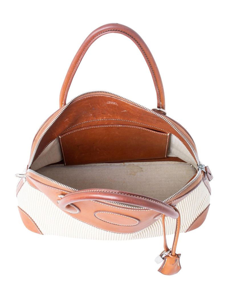 Hermes Tan Canvas Cognac Leather Bolide 31 Handbag For Sale at 1stDibs