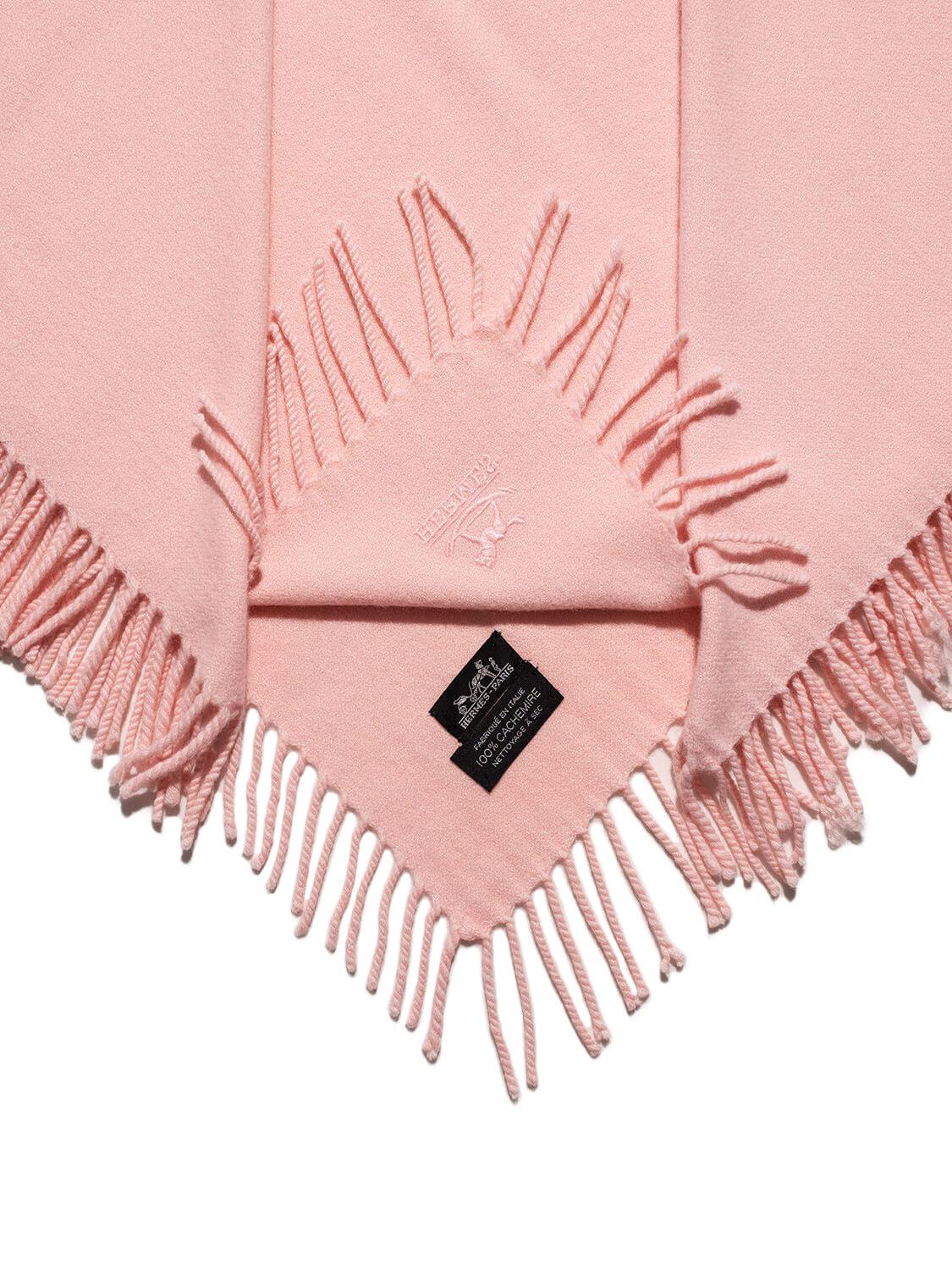 Hermes Cashmere Fringed Baby Blanket Pink