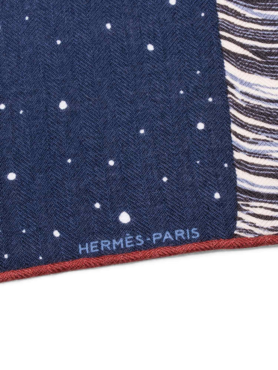 Hermes Cashmere Silk Wolf Scarf 65 Blue