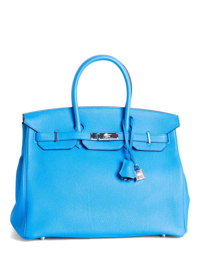 Authentic Hermes Blue Paradis Taurillon Clemence Leather 35cm Birkin Bag  GHW