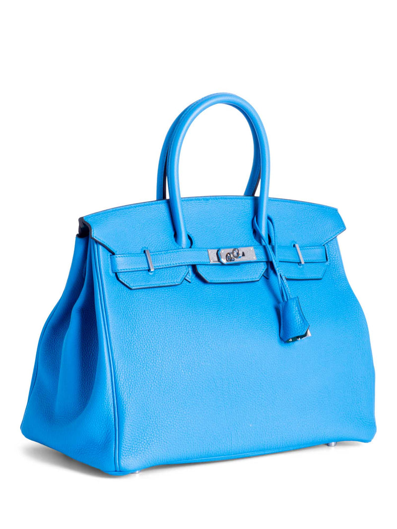 Hermes Limited Edition 35cm Blue Mykonos & White Clemence Leather