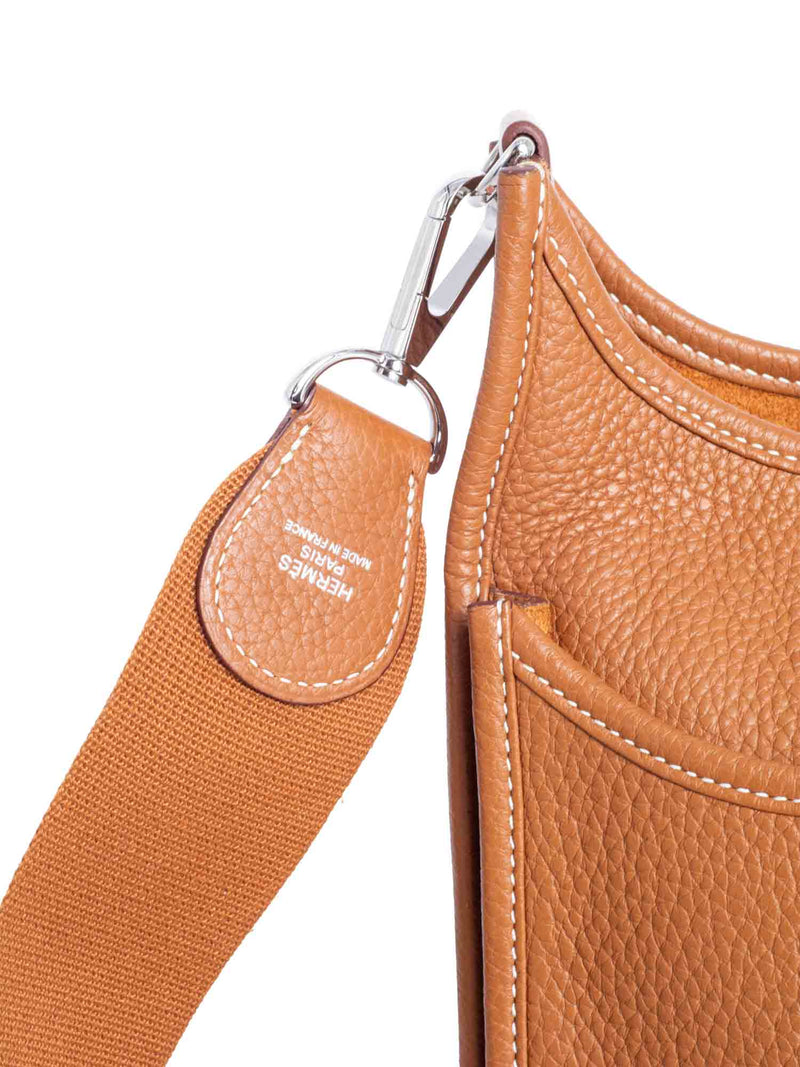 Preowned Authentic Hermes Orange Clemence Leather Palladium Hardware Evelyne  Bag