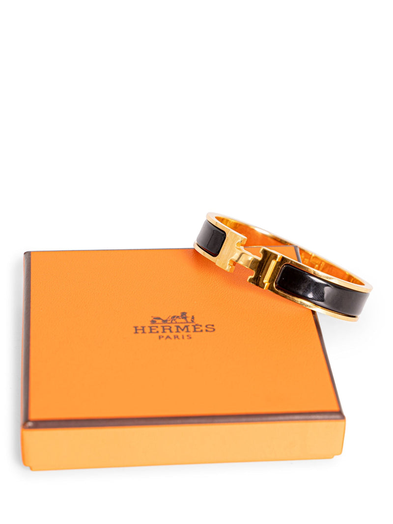 Hermes Clic H Narrow Bracelet Orange Enamel and Yellow Gold