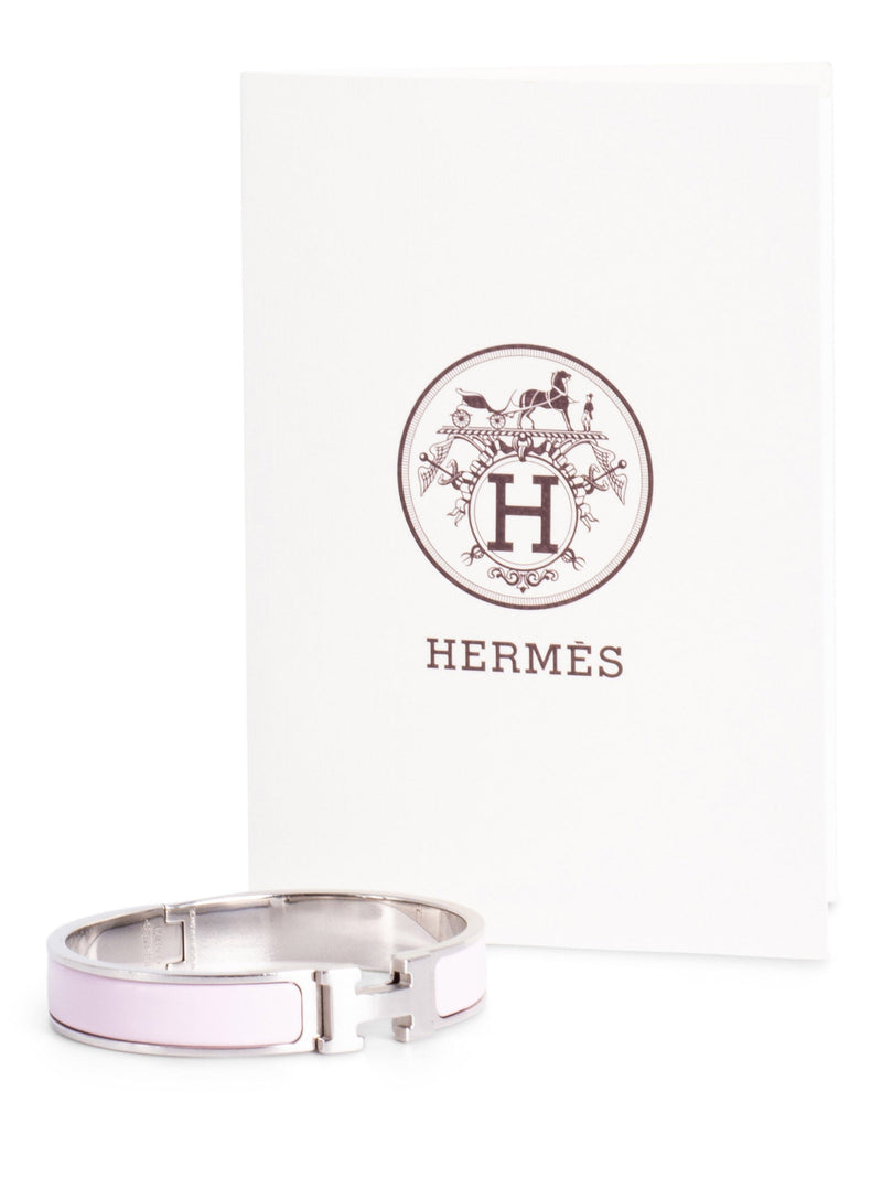 Hermes Rose Dragee Clic Clac H Narrow Enamel Bracelet PM RGHW