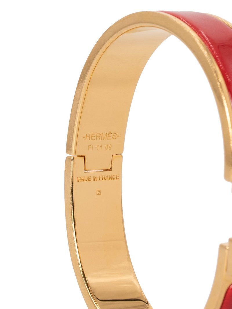 Hermes Creme Clic H Narrow Enamel Bracelet Rose Gold PM
