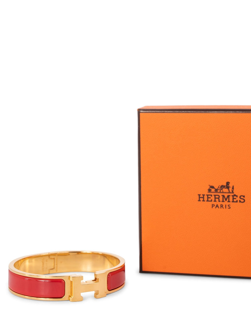 Hermes Enamel Narrow Clic Clac H Bracelet PM Red