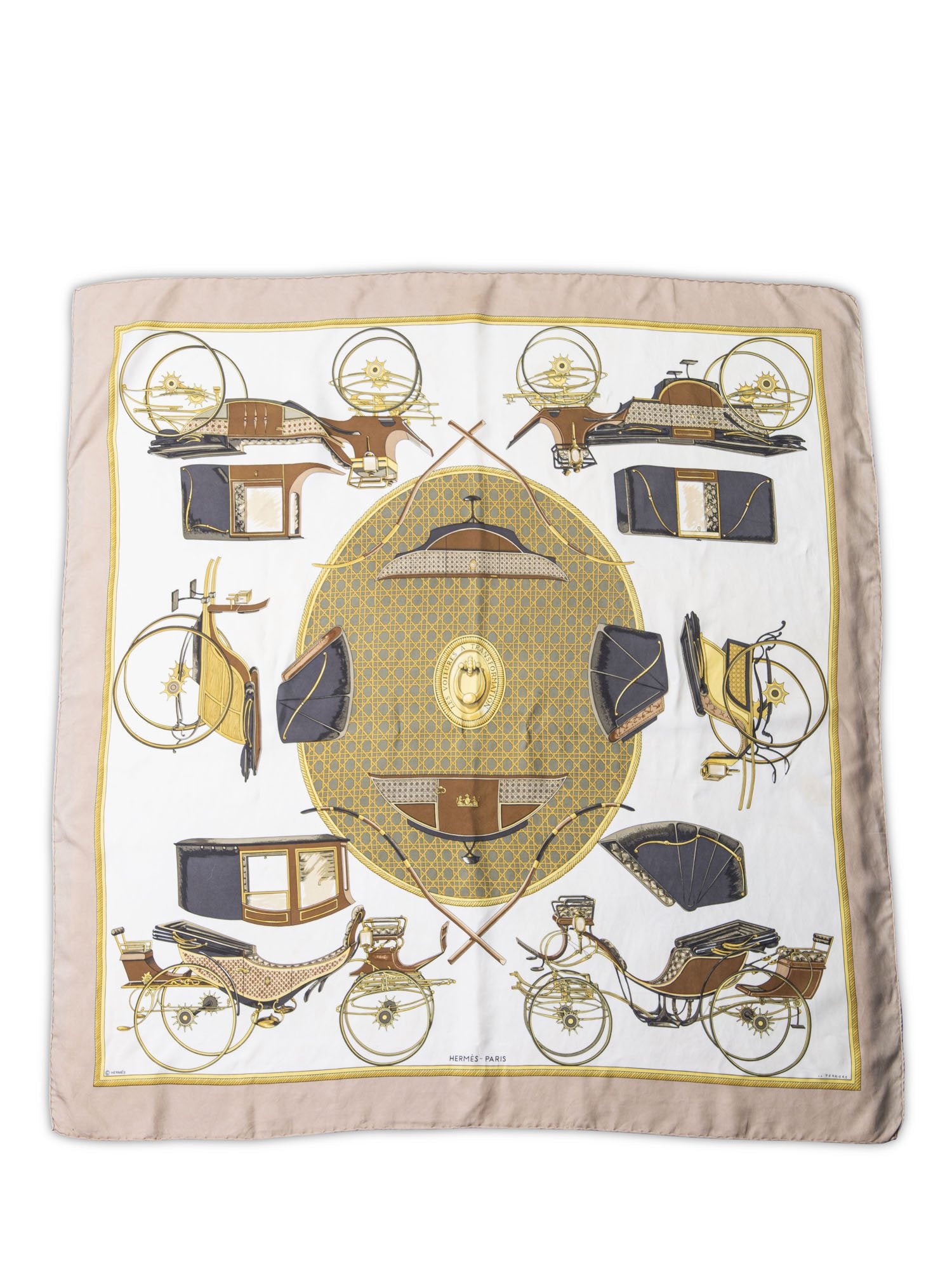 Hermes Les Voitures a Transformation Scarf 90 Taupe