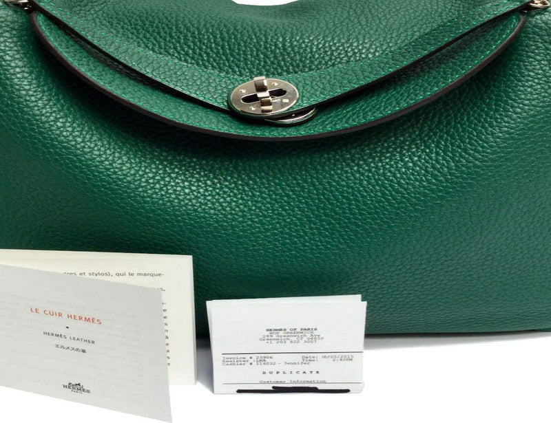 Hermes Lindy 30 Green Clemence Bag Palladium Hardware