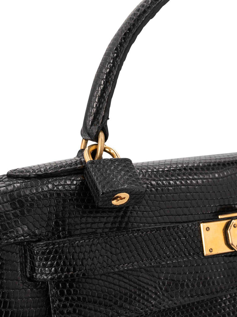 Hermès Black Shiny Lizard Sellier Kelly 25 GHW