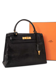 Hermès Hermes Hermes Black Shiny Lizard Sellier Kelly 25 Exotic