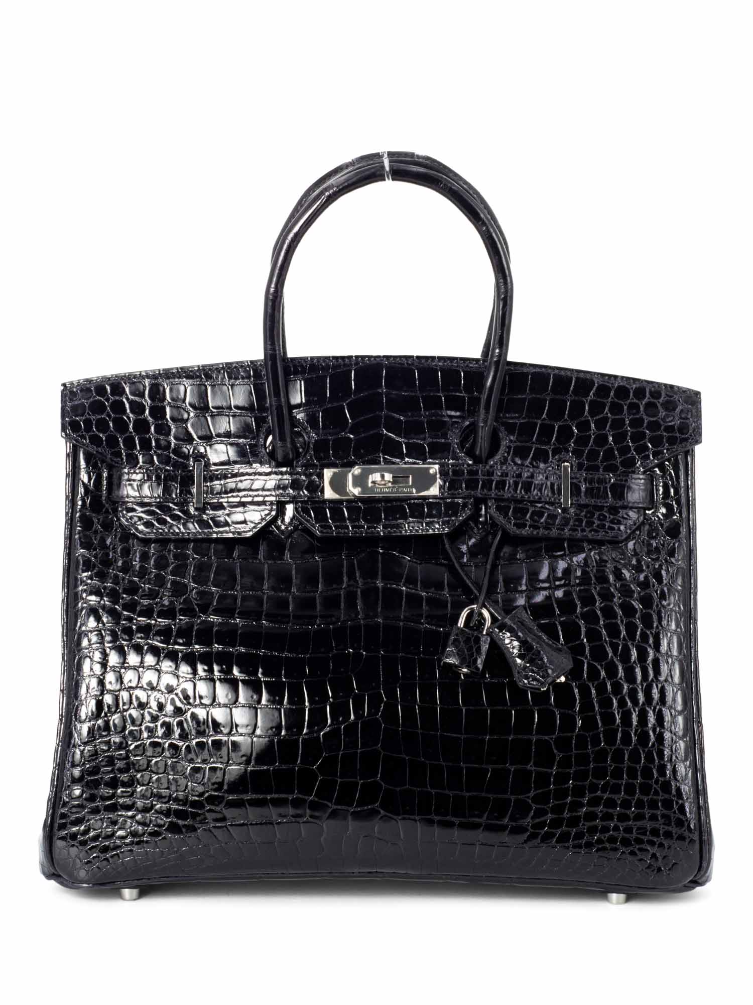 Hermes Shiny Porosus Crocodile Birkin Bag 35 Black