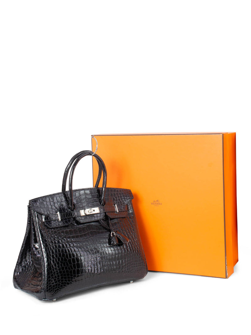 Hermes birkin 25 black crocodile leather bag