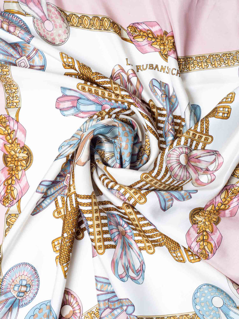 Hermes Silk Les Rubans Du Cheval Scarf 90 Pink-designer resale