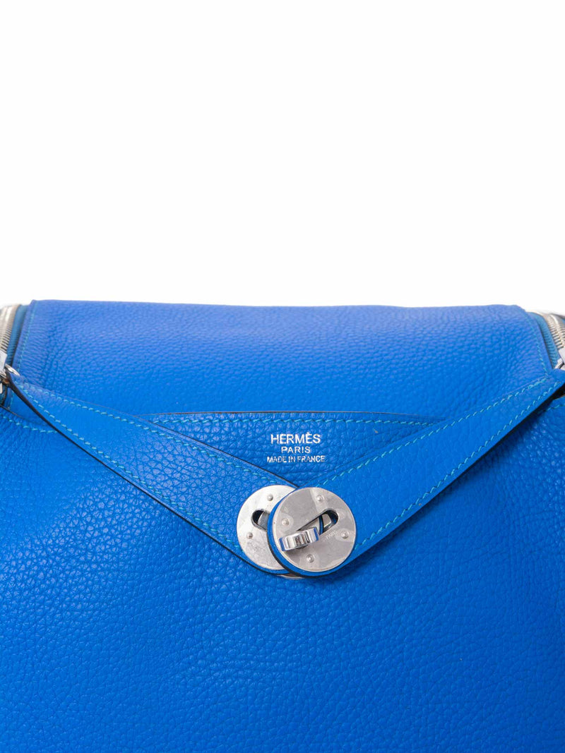 HERMES Lindy 30 Taurillon Clemence Blue Jean Silver Hardware Women's Handbag
