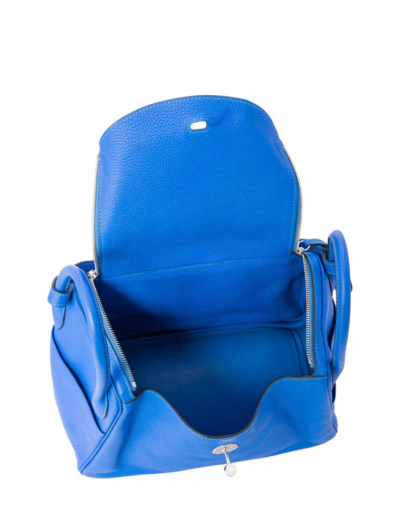 Hermes Lindy 30cm Taurillon Clemence Calfskin Bag Handstitched, Blue Saphir  CK73/Blue Izmir 7W