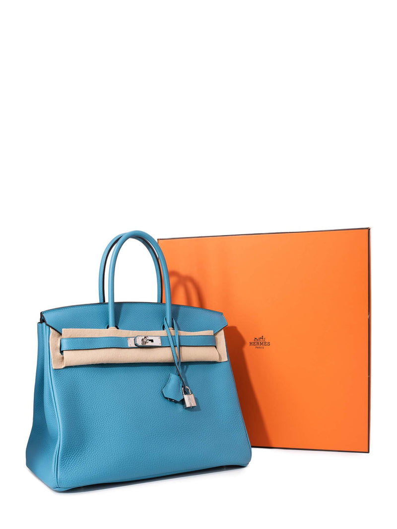 Hermes Birkin 35 Blue de France Bag Palladium Hardware Togo Leather
