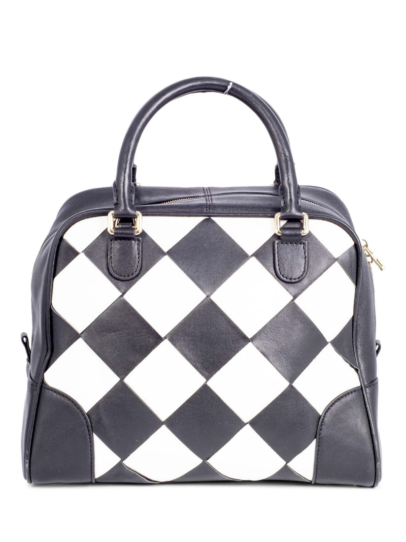 Loewe Woven Leather Checkered Top Handle Bag Black White