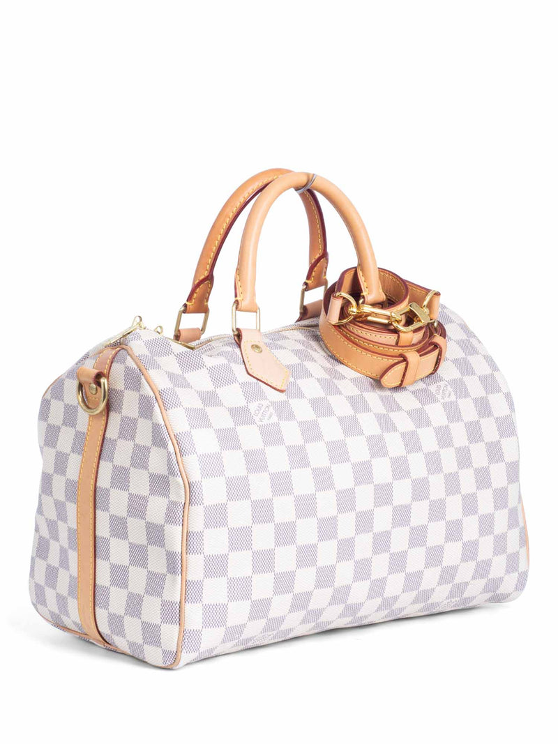 Louis Vuitton LV Speedy 30 Damier Azur Purse Hand Bag White 100% Authentic