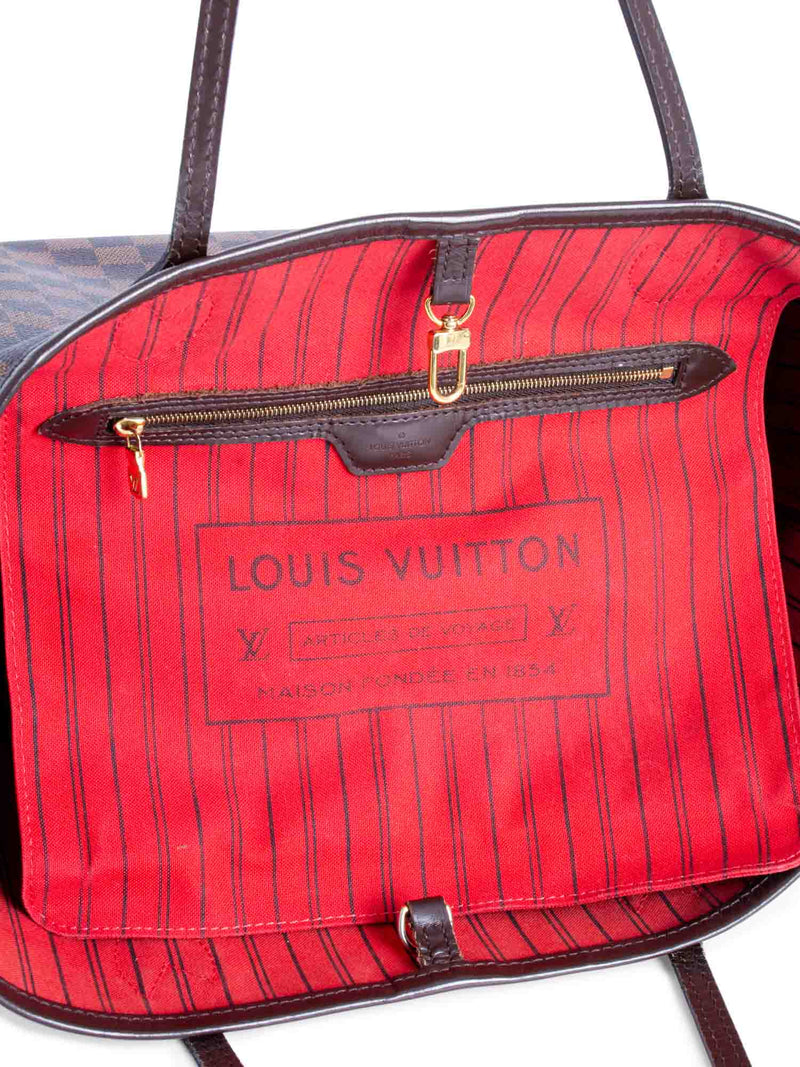 Authentic Louis Vuitton Damier Ebene Neverfull MM with Red