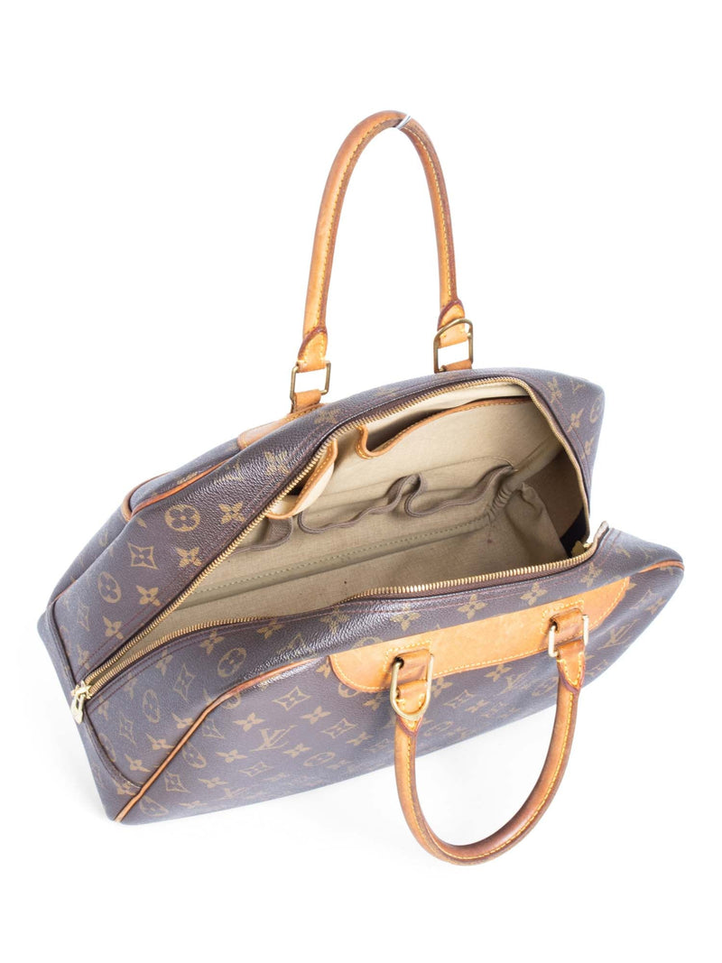 Louis Vuitton Logo Deauville Hand Bag Monogram Leather Brown