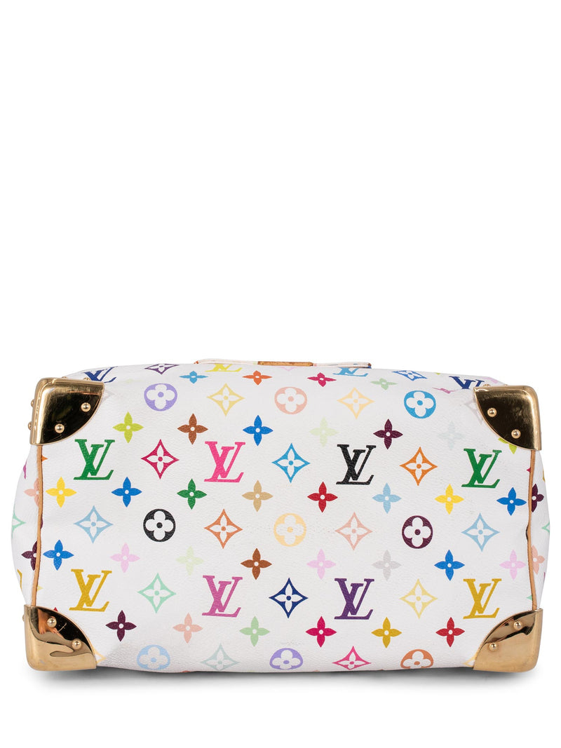 LV Louis Vuitton Speedy 30 White Multicolor Monogram Satchel Handbag  PREOWNED