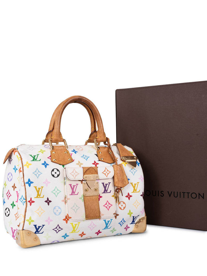 100% Authentic Louis Vuitton White Multicolor Monogram Speedy 30 in  EXCELLENT