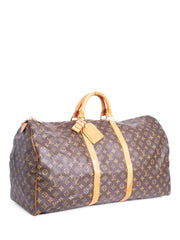 Louis Vuitton 2000s Brown Monogram Keepall Leather Duffle · INTO