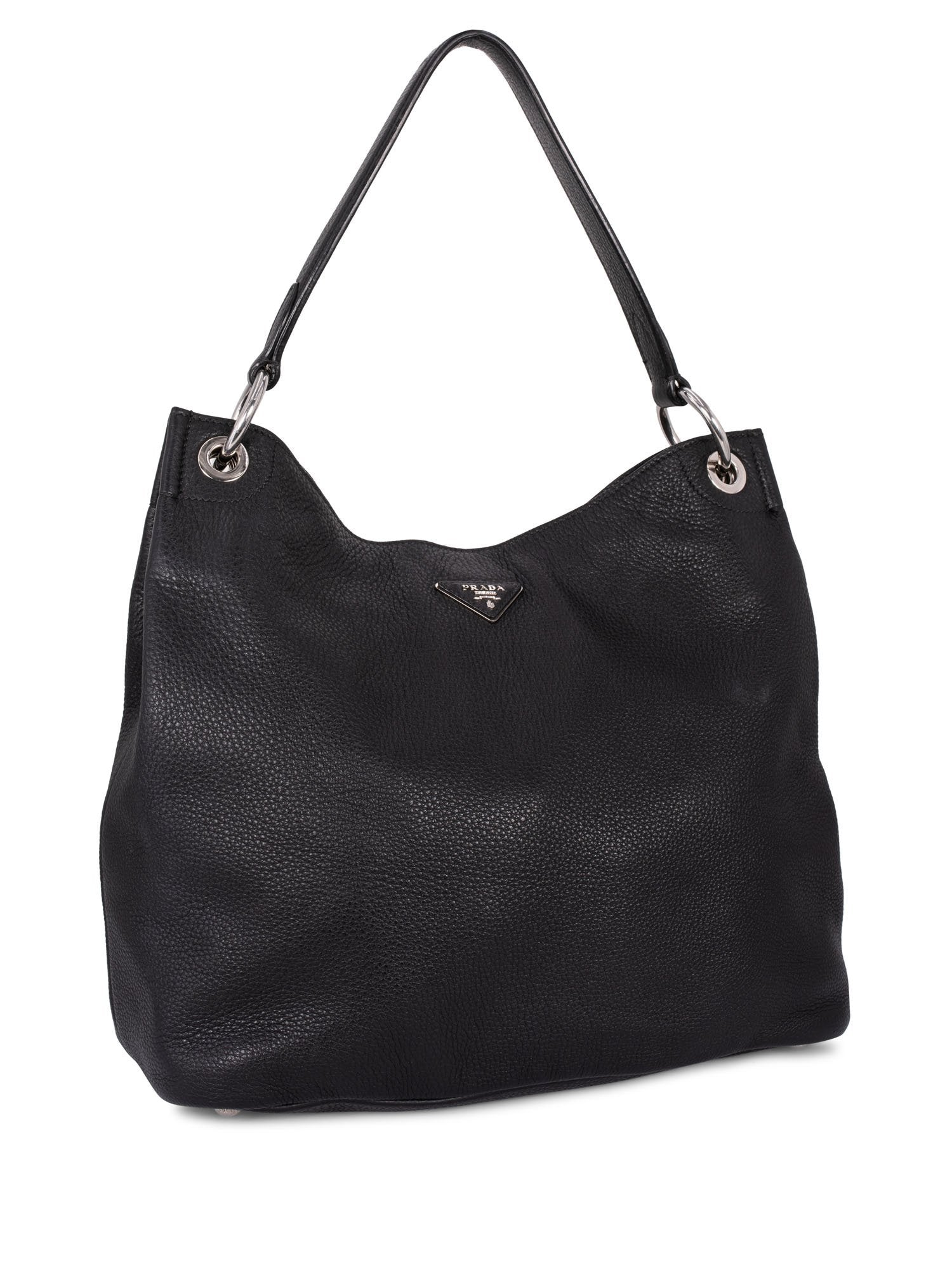 Prada Pebble Leather Hobo Bag Black