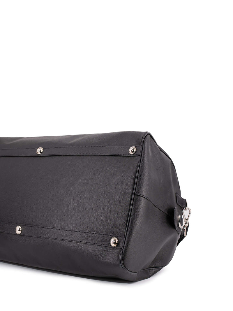 Prada Saffiano Cuir-Trimmed Tessuto Duffle Bag - Black Luggage and