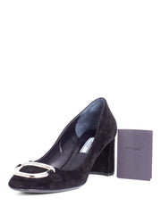 Prada suede block heel pumps hotsell