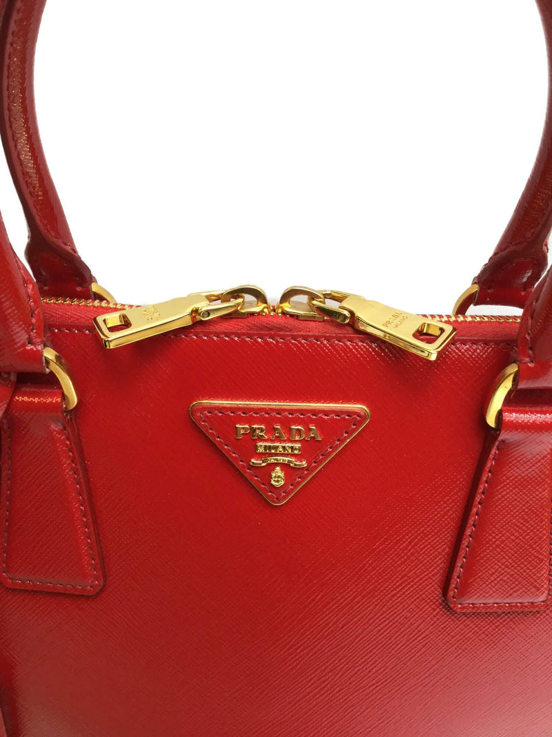 Promenade Red Saffiano Vernice Leather Top Handle Bag Gold Hardware