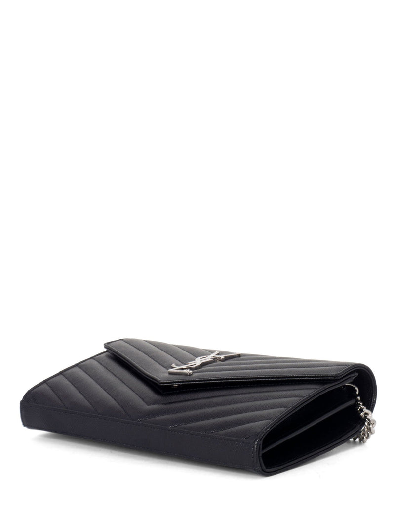 Saint Laurent Monogram Ysl Large Chevron Quilted Flat Wristlet Pouch Bag in  Black