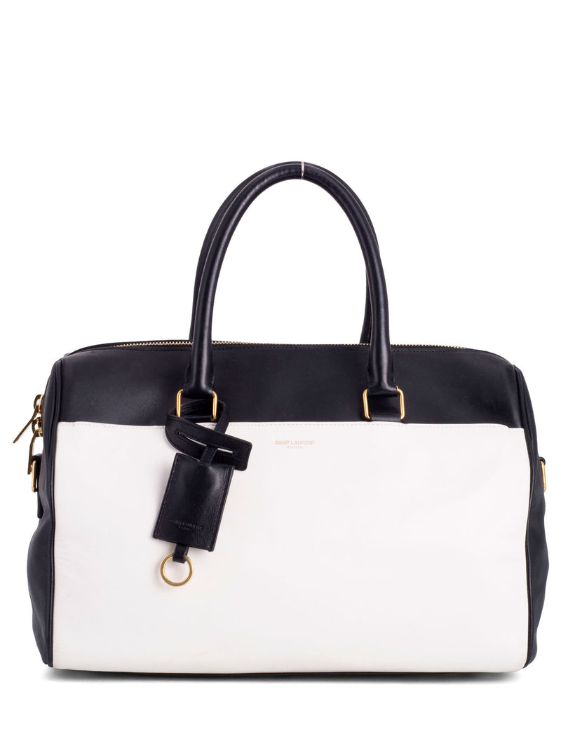 Saint Laurent Black & White Leather Speedy 30 Bag