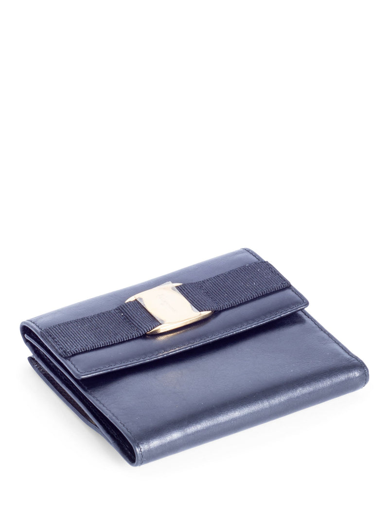 salvatore ferragamo black Vintage Mini Wallet blue on inside
