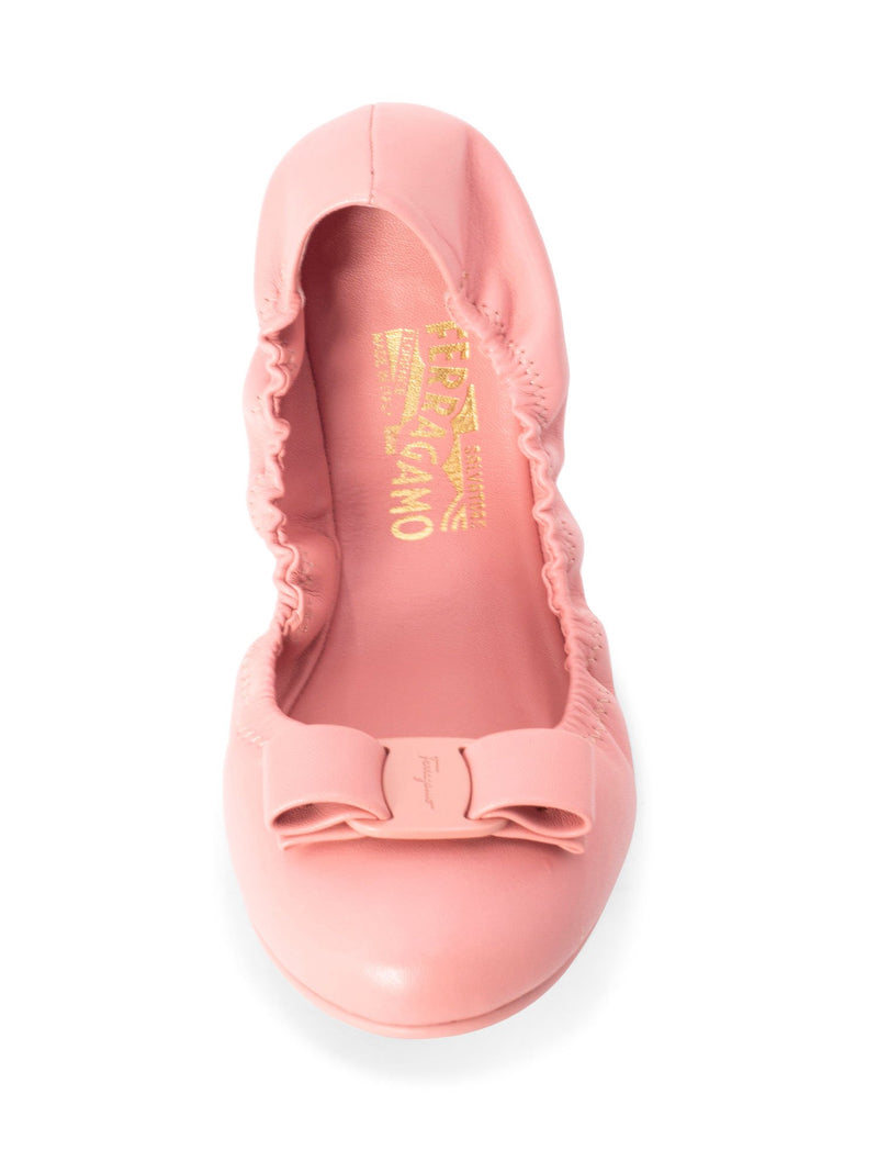 Salvatore Ferragamo Leather Round Toe Bow Ballet Flats Pink
