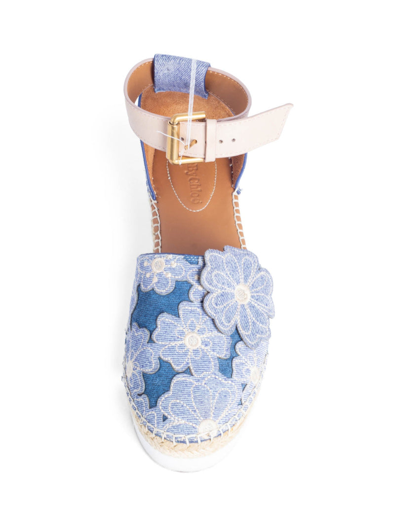 Louis Vuitton Blue Denim Ankle Strap Wedge Platform Sandals Size