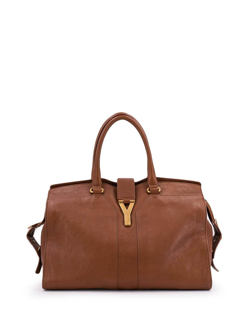 Pre-owned Saint Laurent Brown Leather Small Cabas Chyc Tote In Used / Small  / Brown