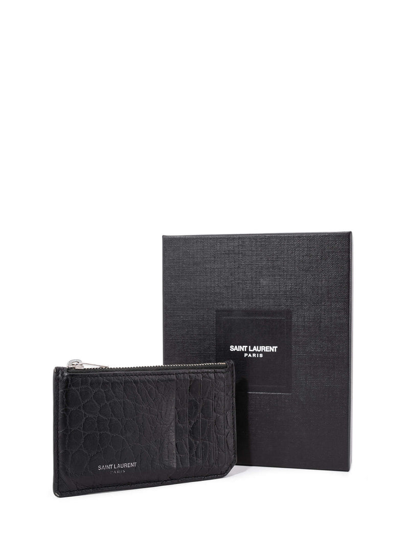 Saint Laurent Croc-Embossed Leather Monogram Card Holder - ShopStyle Wallets
